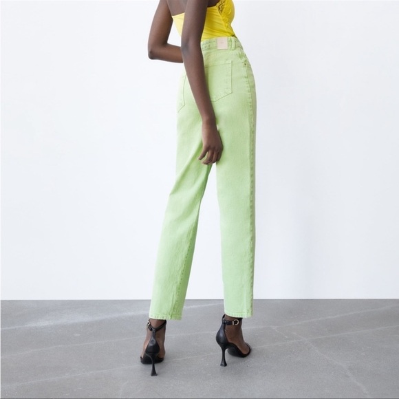 Zara jeans High Waist straight leg lime Green - Picture 3 of 10
